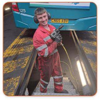 a staff photo of Austin, who works as an apprentice technician